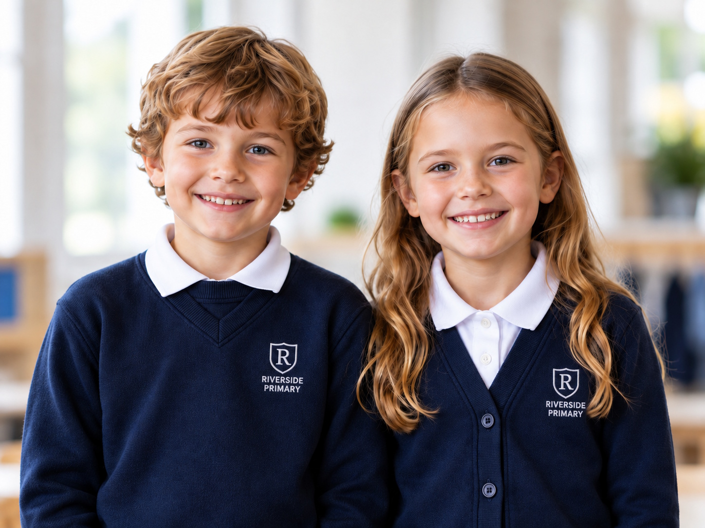 Children wearing Riverside Primary school uniform
